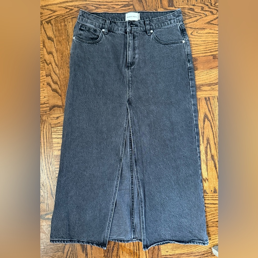 Abrand Dark Denim Maxi Skirt with Front Slit